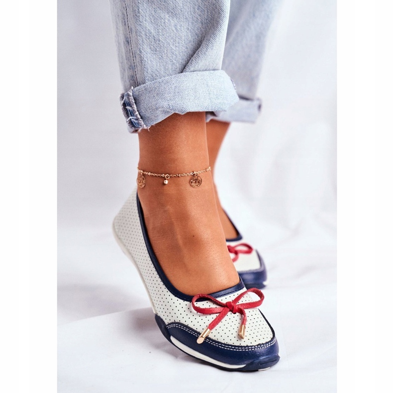 EVE Women's white and red leather openwork ballerinas Erdola navy blue 1