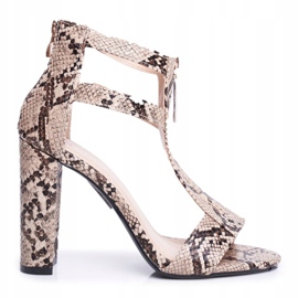 PS1 Women's Sandals On A Heel Snake Folly beige brown 2