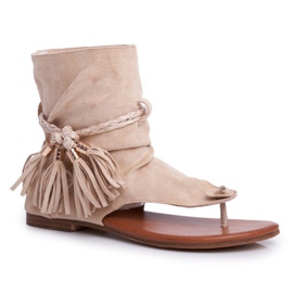 SEA Women's Sandals Flip Flops With Shank Beige SL1011 Madrit 2