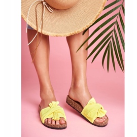 PS1 Women's Slippers On Cork Bows Neon Yellow Bow 1