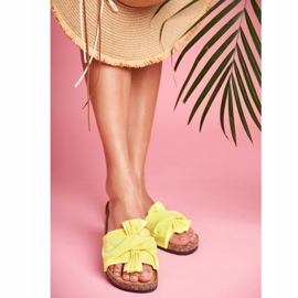 PS1 Women's Slippers On Cork Bows Neon Yellow Bow 2