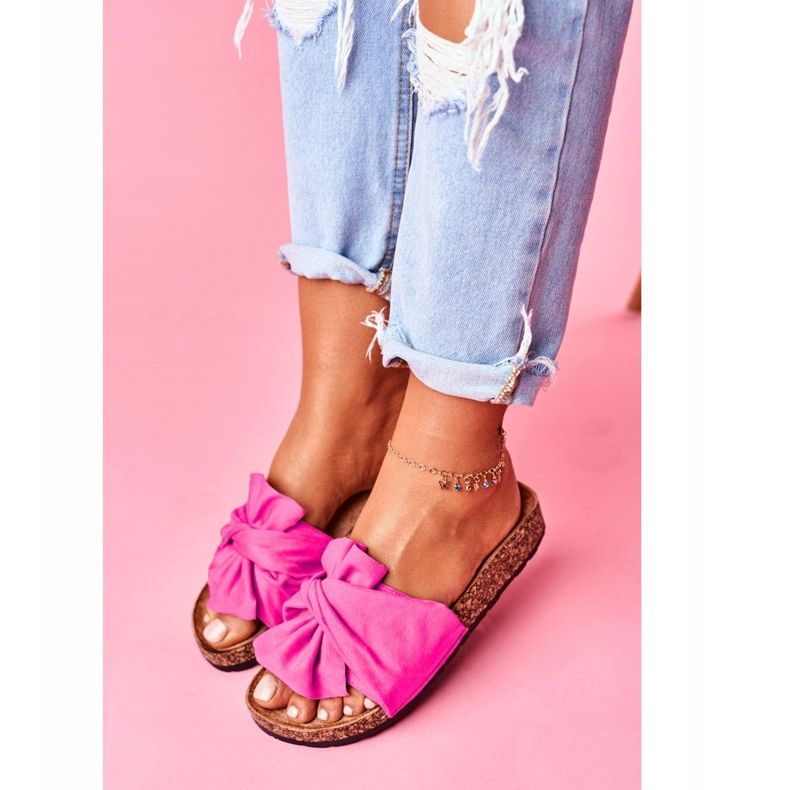 PS1 Women's Slippers On Cork Bows Fuchsia Felis pink 2