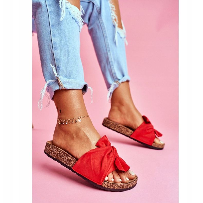 PS1 Women's Slippers On Cork Bows Red Felis 2