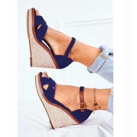 SEA Women's Sandals On Wedge Blue LaMane navy blue 1