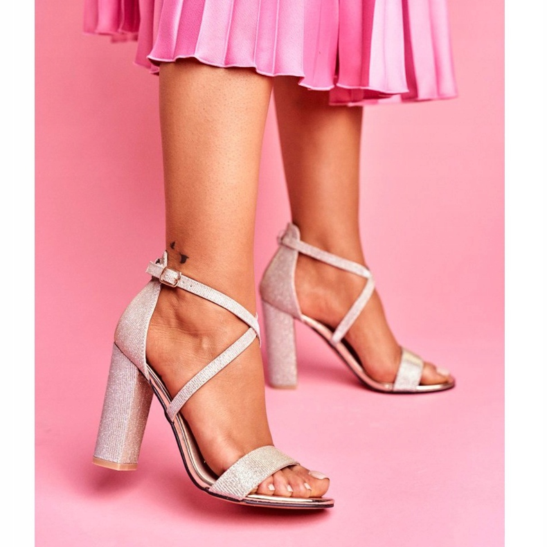 SEA Women's Sandals On A Heel Glitter Golden Vivi 2