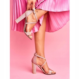 SEA Women's Sandals On Heel Glitter Champagne Vivi pink yellow 1