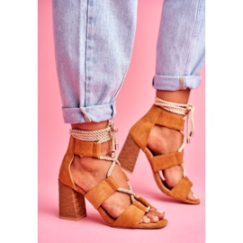 SEA Women's Sandals On Heel Tied Suede Camel Amore brown 1