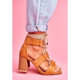 SEA Women's Sandals On Heel Tied Suede Camel Amore brown 2