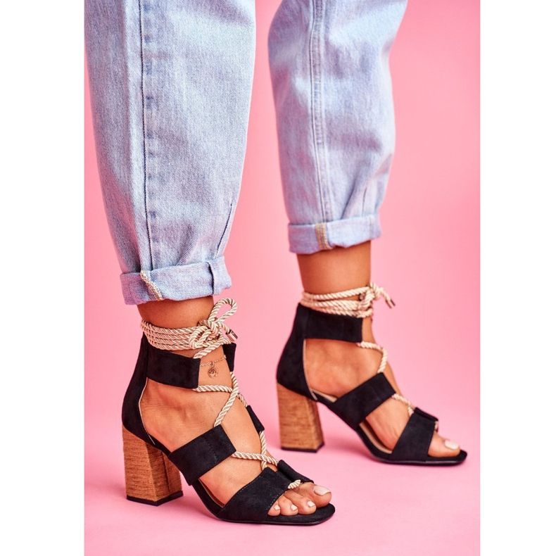 SEA Women's Sandals On A Heel Tied Suede Black Amore 1 SEA Women's Sandals On A Heel Tied Suede Black Amore 1