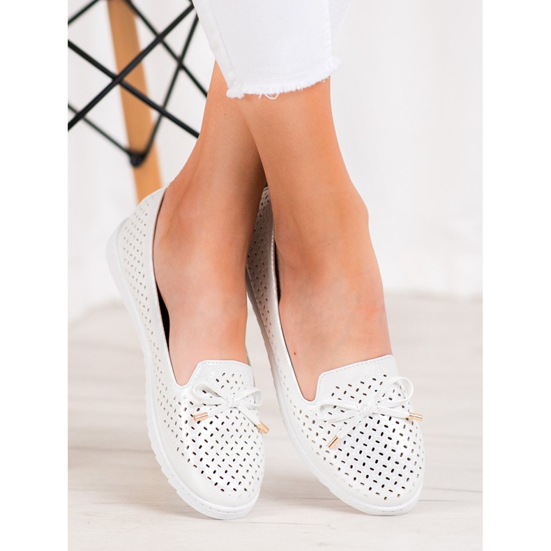 Weide Openwork loafers with glitter white grey 1