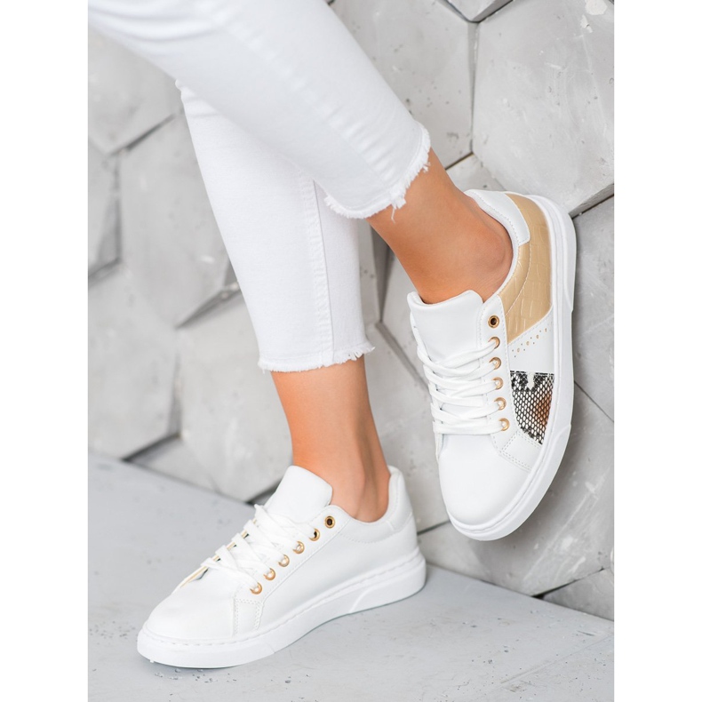 SHELOVET Comfortable White Sneakers yellow 1 SHELOVET Comfortable White Sneakers yellow 1