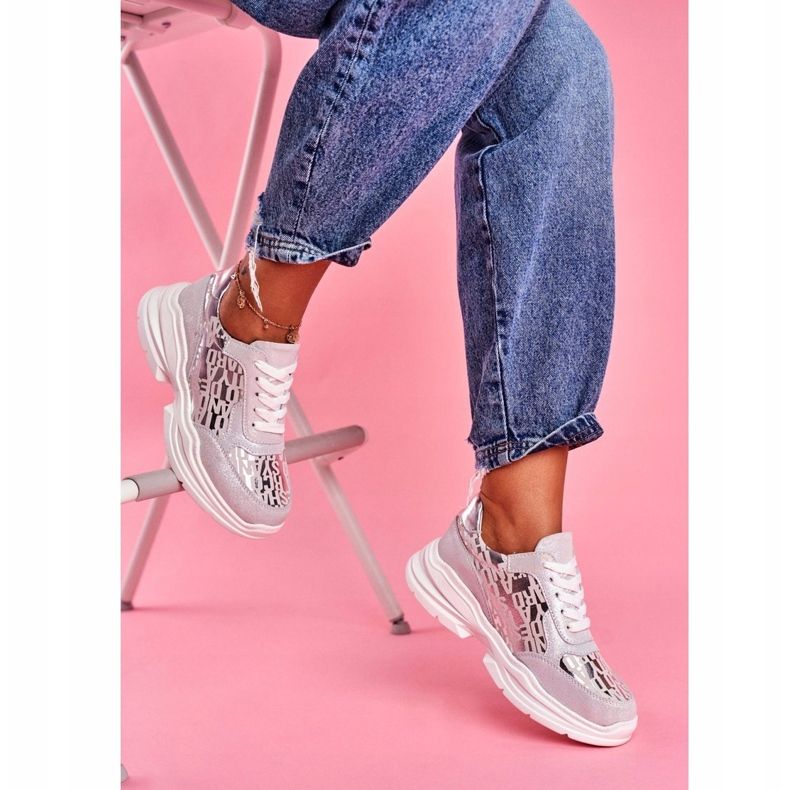 S.Barski Women's Sport Shoes Leather Silver Sneakers Palm Bay grey 1