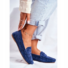 S.Barski Women's Loafers with openwork leather Navy Blue Salem 1
