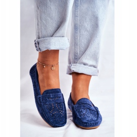 S.Barski Women's Loafers with openwork leather Navy Blue Salem 2