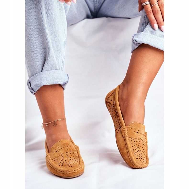 S.Barski Women's Loafers with openwork leather Camel Salem brown 1