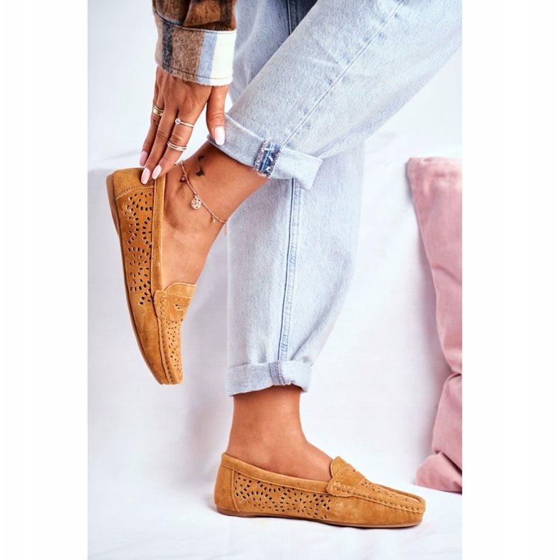 S.Barski Women's Loafers with openwork leather Camel Salem brown 2