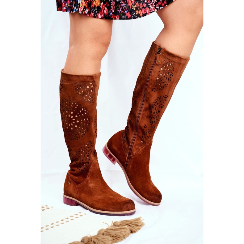 Women's high boots Maciejka Leather Openwork Camel 04525-29 brown 1