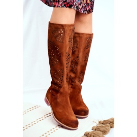 Women's high boots Maciejka Leather Openwork Camel 04525-29 brown 2