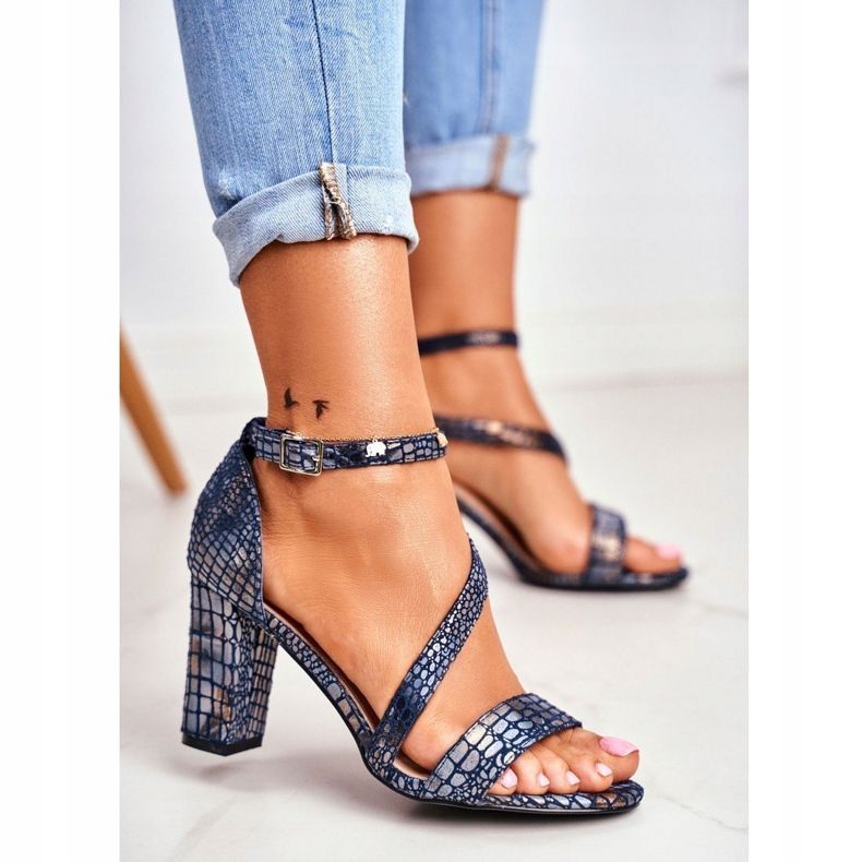 Women's Sandals On High Heel Sergio Leone Navy Blue Husk SK870 1