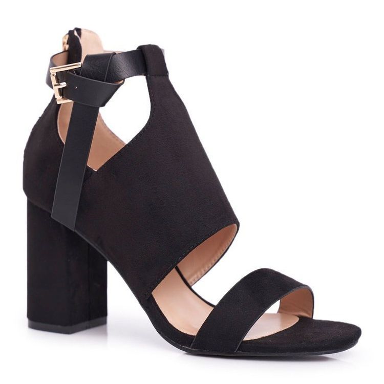 Vinceza Women's Sandals On A High Heel With A Shank Black Palms 1