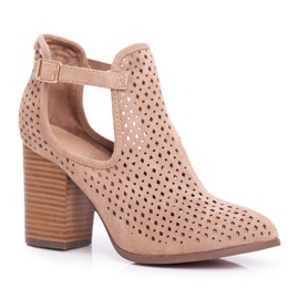 Women's Boots On Heel Suede Openwork Beige Morrena 1