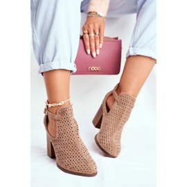 Women's Boots On Heel Suede Openwork Beige Morrena 2