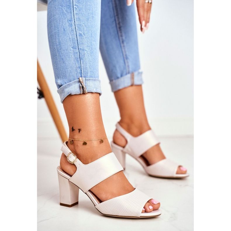 Women's Sandals On High Heel Sergio Leone Beige Perła SK778 1