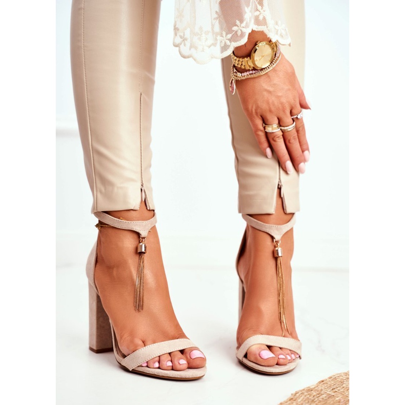 ADY Beige Suede Sandals on a Bar with Annick Fringe 1