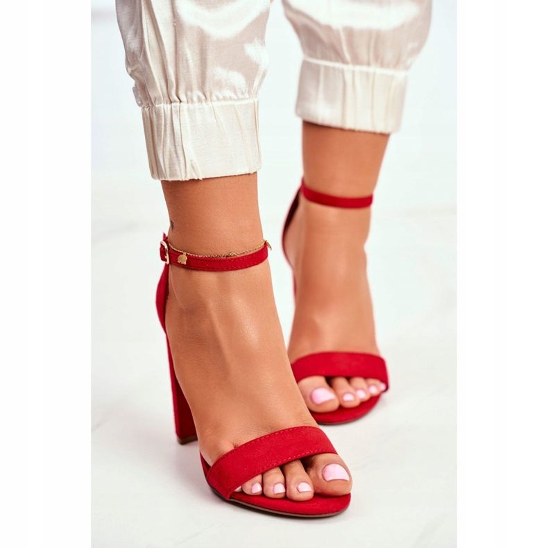 FW1 Women's Sandals On Heel Suede Red Anastasie 2