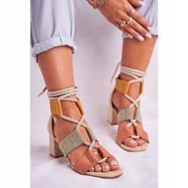 Bellucci Women's Sandals On A Heel Suede Colorful Beckie brown multicolored 1