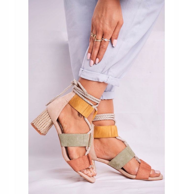 Bellucci Women's Sandals On A Heel Suede Colorful Beckie brown multicolored 2