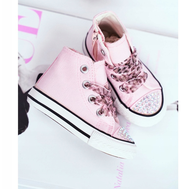 FRROCK Children's Sneakers High Pink Rhinestones Smile 2 FRROCK Children's Sneakers High Pink Rhinestones Smile 2