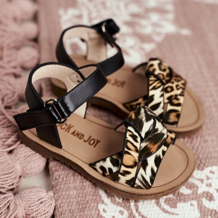 FRROCK Children s Sandals With Velcro For Girls Leopard Mimi black