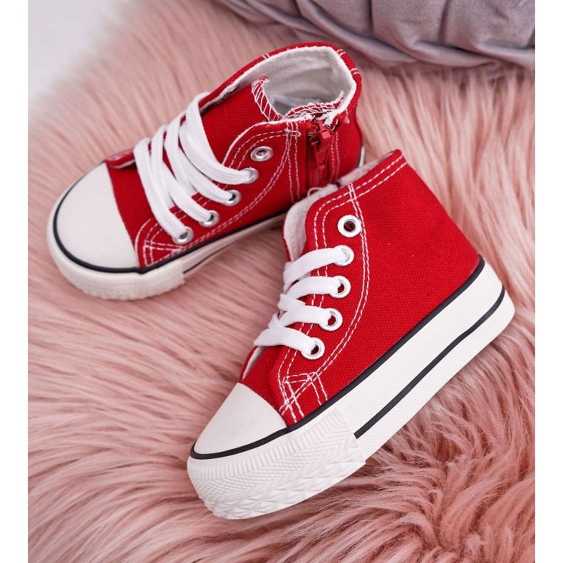 FRROCK Children's Classic High Sneakers With A Zipper Red Filemon 1