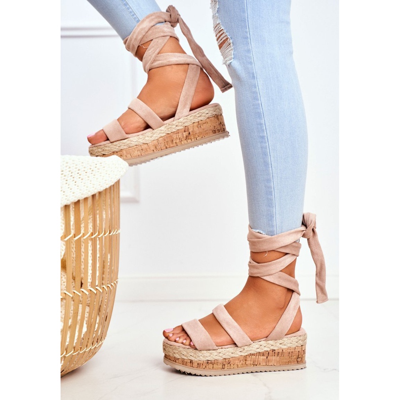HAN Women's Sandals On The Platform Tied Beige La Favorite 1