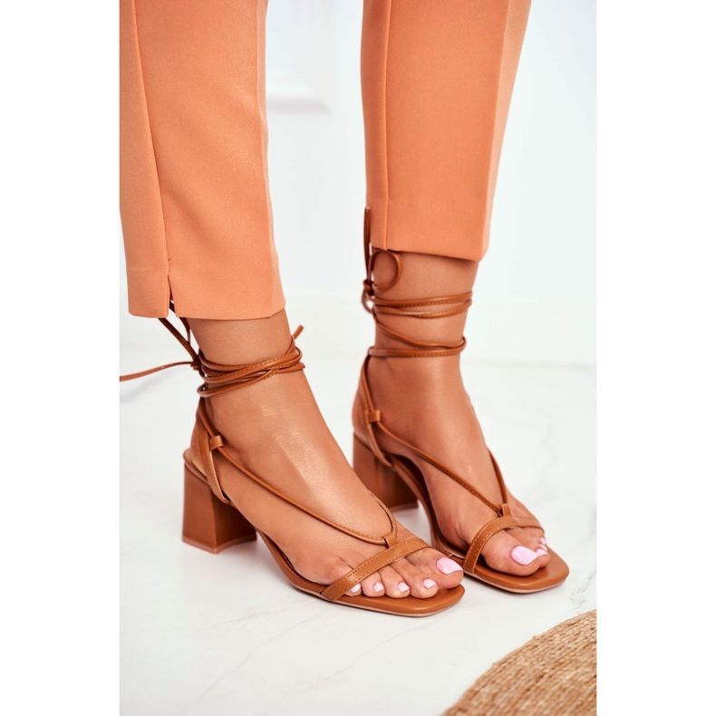 FS1 Women's Sandals On A Heel Tied Camel Morning brown 1