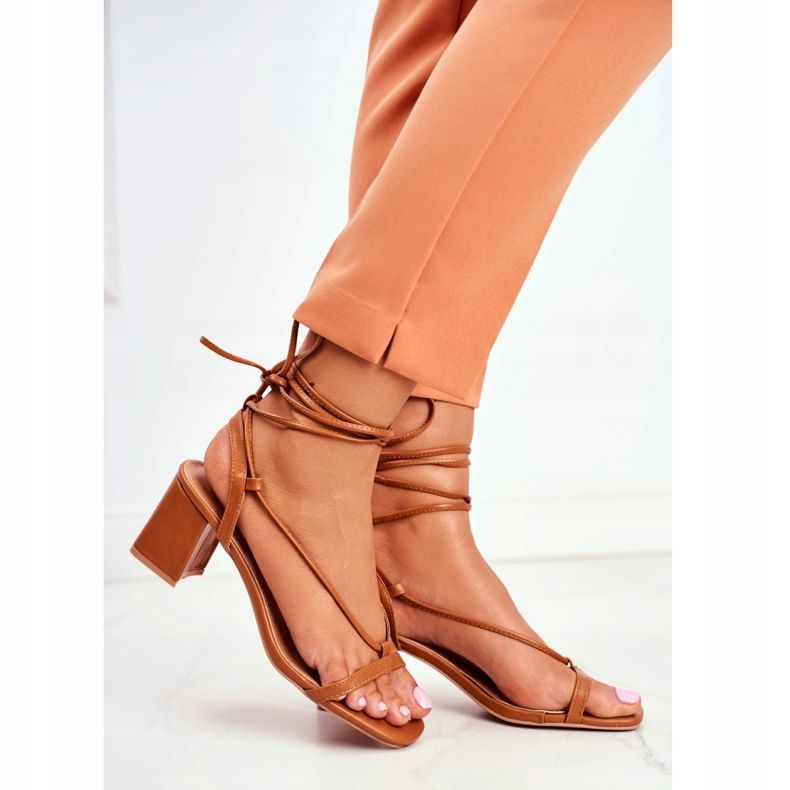 FS1 Women's Sandals On A Heel Tied Camel Morning brown 2 FS1 Women's Sandals On A Heel Tied Camel Morning brown 2