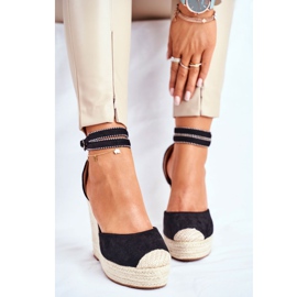 FB2 Women's Sandals On a Wedge Linen Black Canterola 1