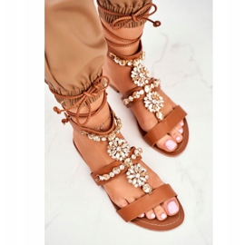 Women's Gladiator Sandals With Camel Hype Crystals brown 1