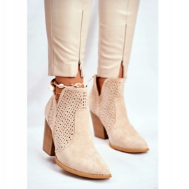MSMG Women's Boots On Heel Suede Openwork Light Beige Shades 2