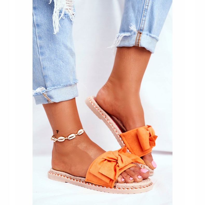 FJ1 Women's Slippers With Orange Neon Happiness Bow 2 FJ1 Women's Slippers With Orange Neon Happiness Bow 2