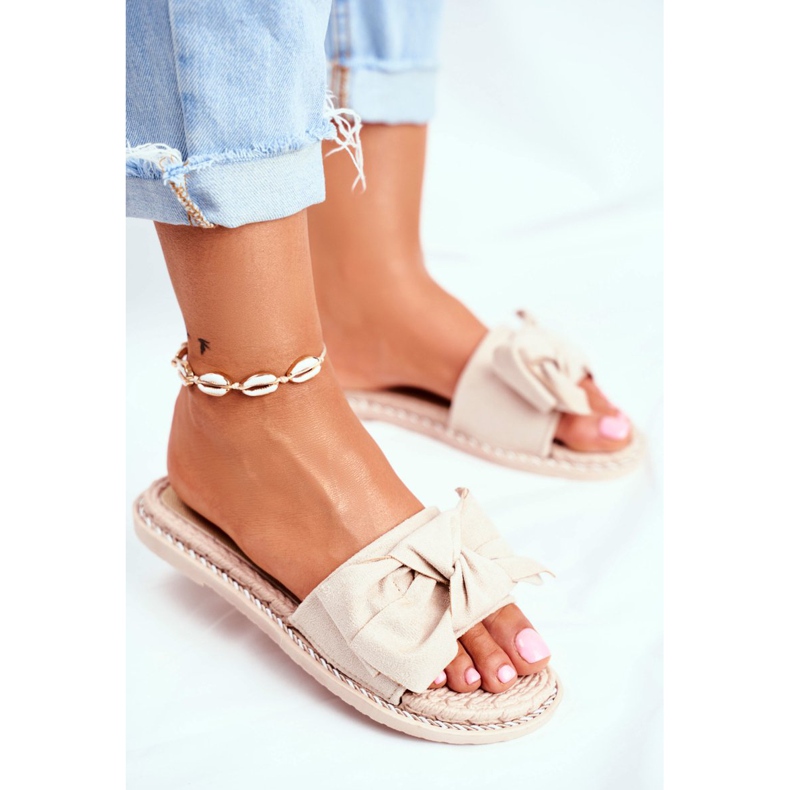 FRJ Women's Beige Happiness Slippers With A Bow 2 FRJ Women's Beige Happiness Slippers With A Bow 2