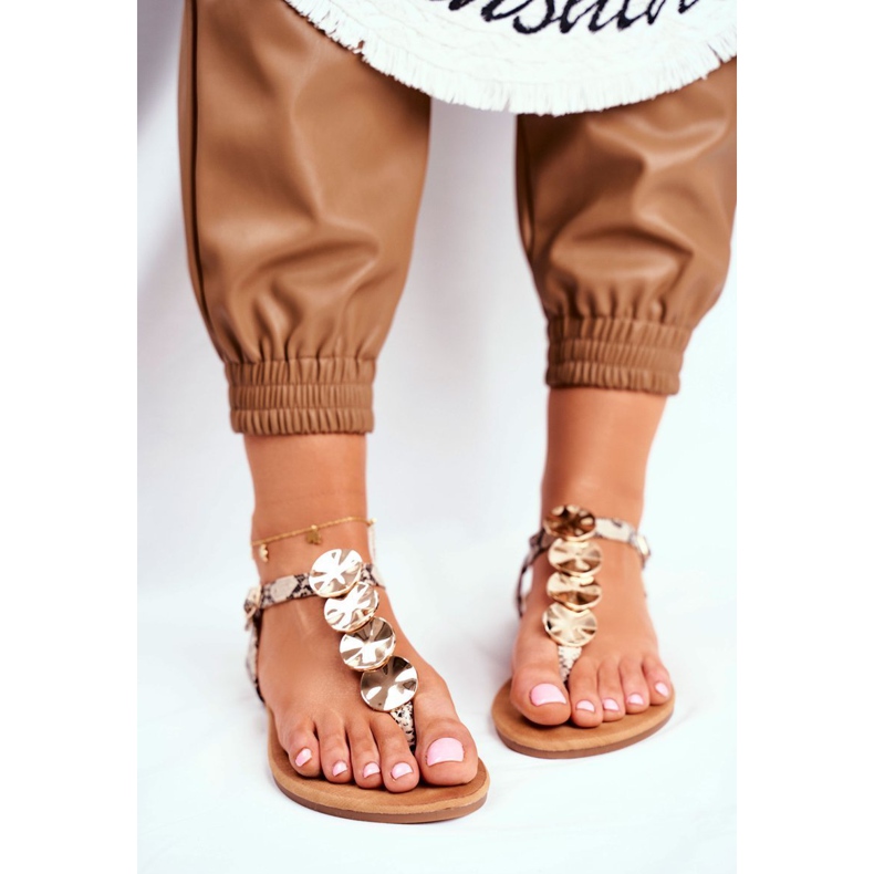 FJ1 Women's Sandals Elegant Gold Plate Snake Casandra beige 1