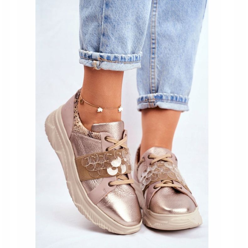 Sport Shoes Women's Leather Sneakers Maciejka 04448-25 beige multicolored golden 2