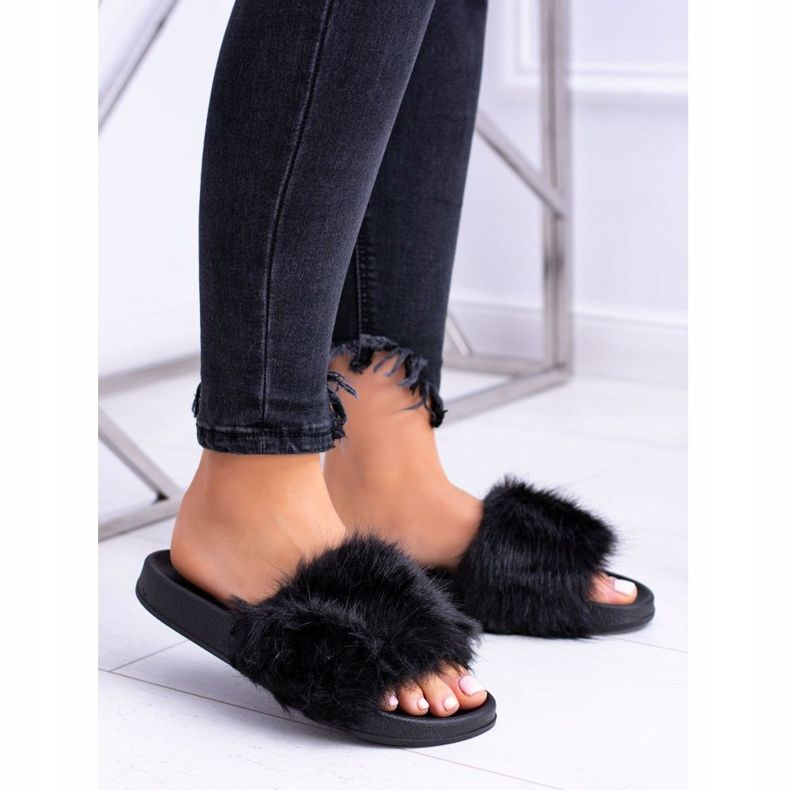 Women's Slippers With Fur Black Fur 2 Women's Slippers With Fur Black Fur 2