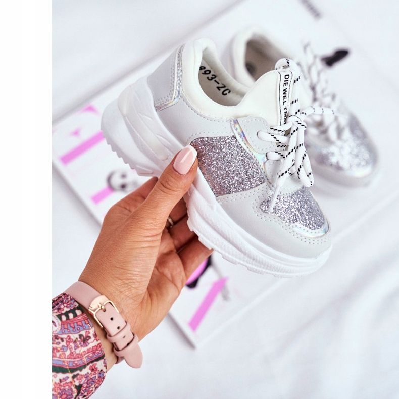 FRROCK Children's Sport Shoes with Brocade Silver Matylda white grey 2