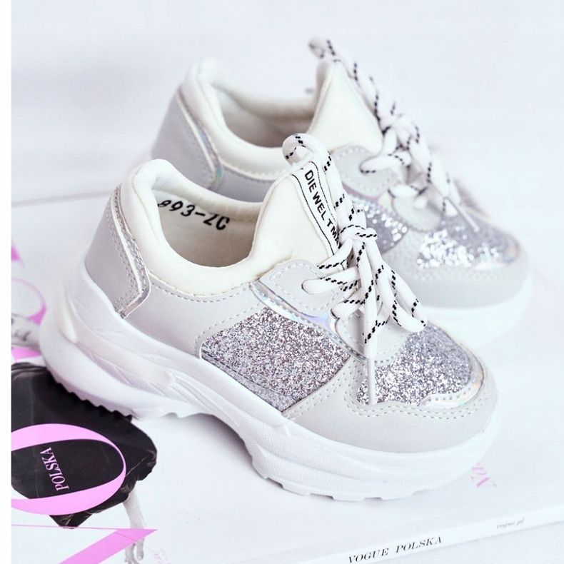 FRROCK Children's Sport Shoes with Brocade Silver Matylda white grey 1