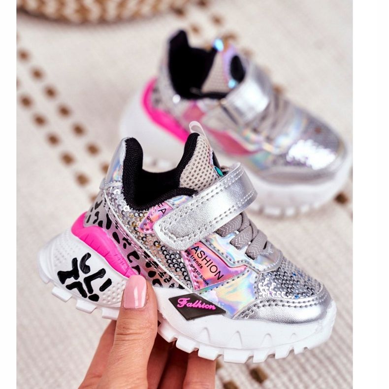 FRROCK Sport Children's Shoes With Velcro Silver Be Happy grey 2 FRROCK Sport Children's Shoes With Velcro Silver Be Happy grey 2