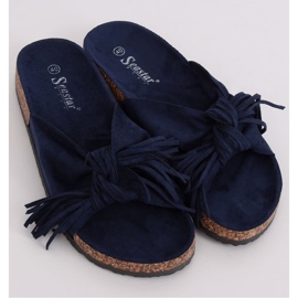 Women's navy blue boho slippers CK136P D.BLUE 1