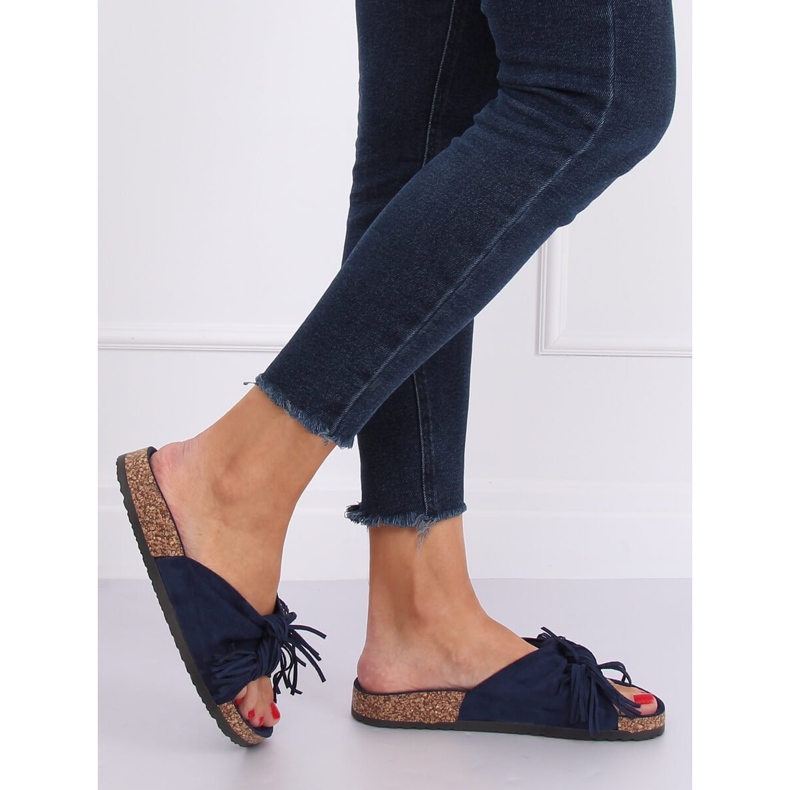 Women's navy blue boho slippers CK136P D.BLUE 2